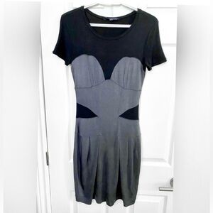 Black and Gray Colour Block Mini Dress